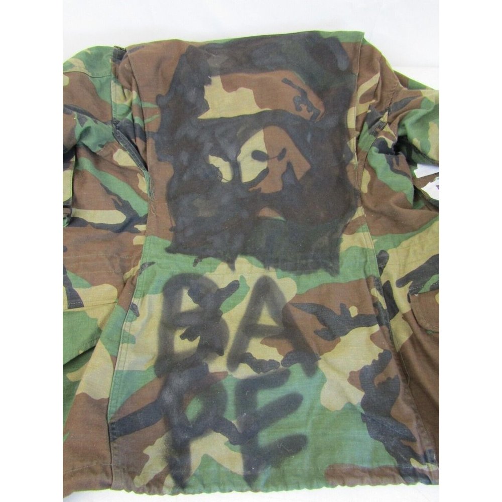 VTG 80s Military Camo Coat Field Jacket Hoodie M65 Woodland Punk Cargo Mens XS - Picture 11 of 14